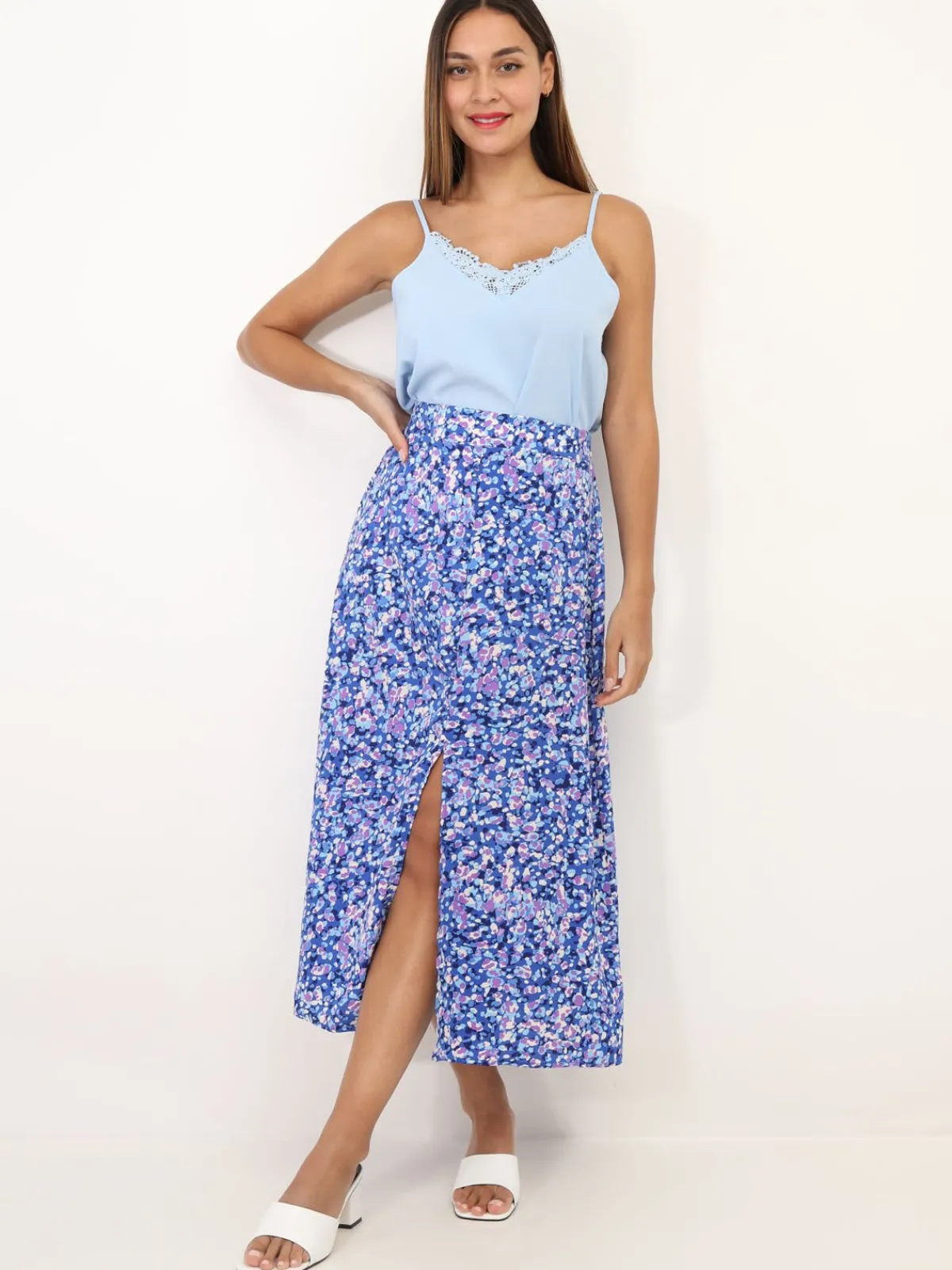 Best La Modeuse Jupe fendue à imprimé tacheté Bleu