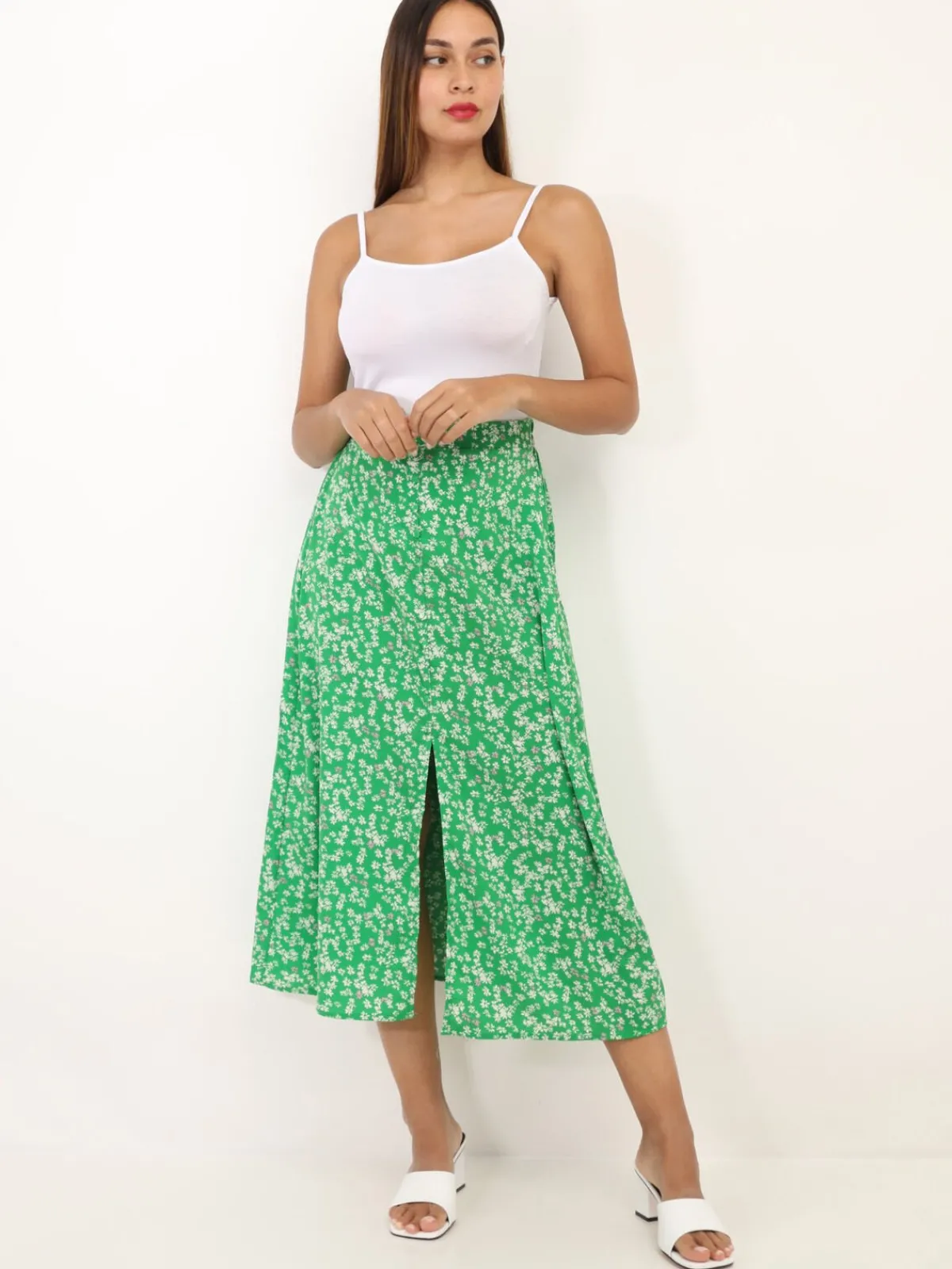 Clearance La Modeuse Jupe fendue à motif petites fleurs Vert