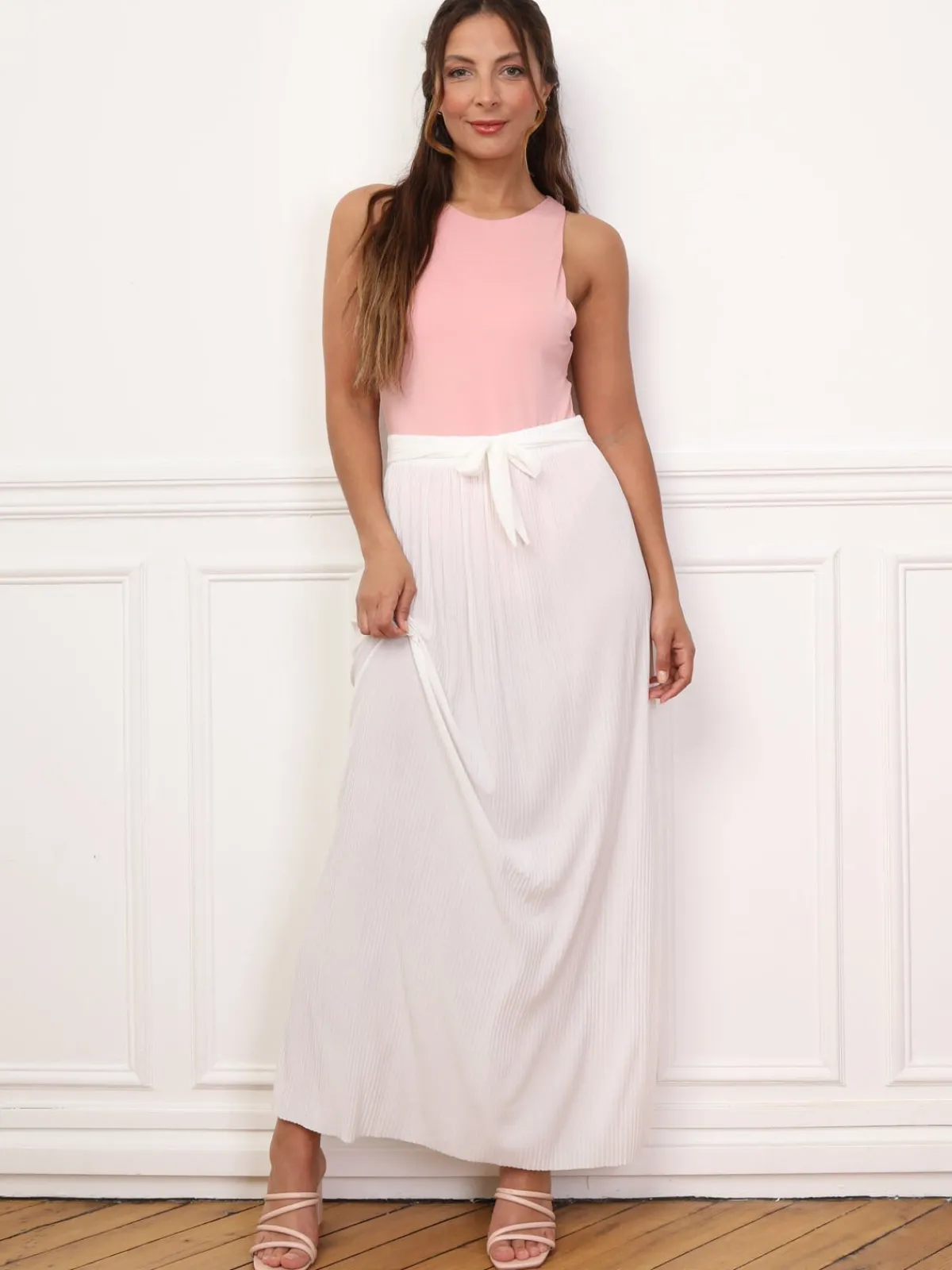 Clearance La Modeuse Jupe longue évasée et plissée Blanc