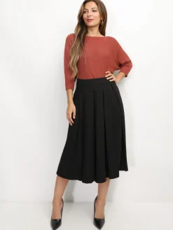 Online La Modeuse Jupe mi-longue évasée et plissée Noir