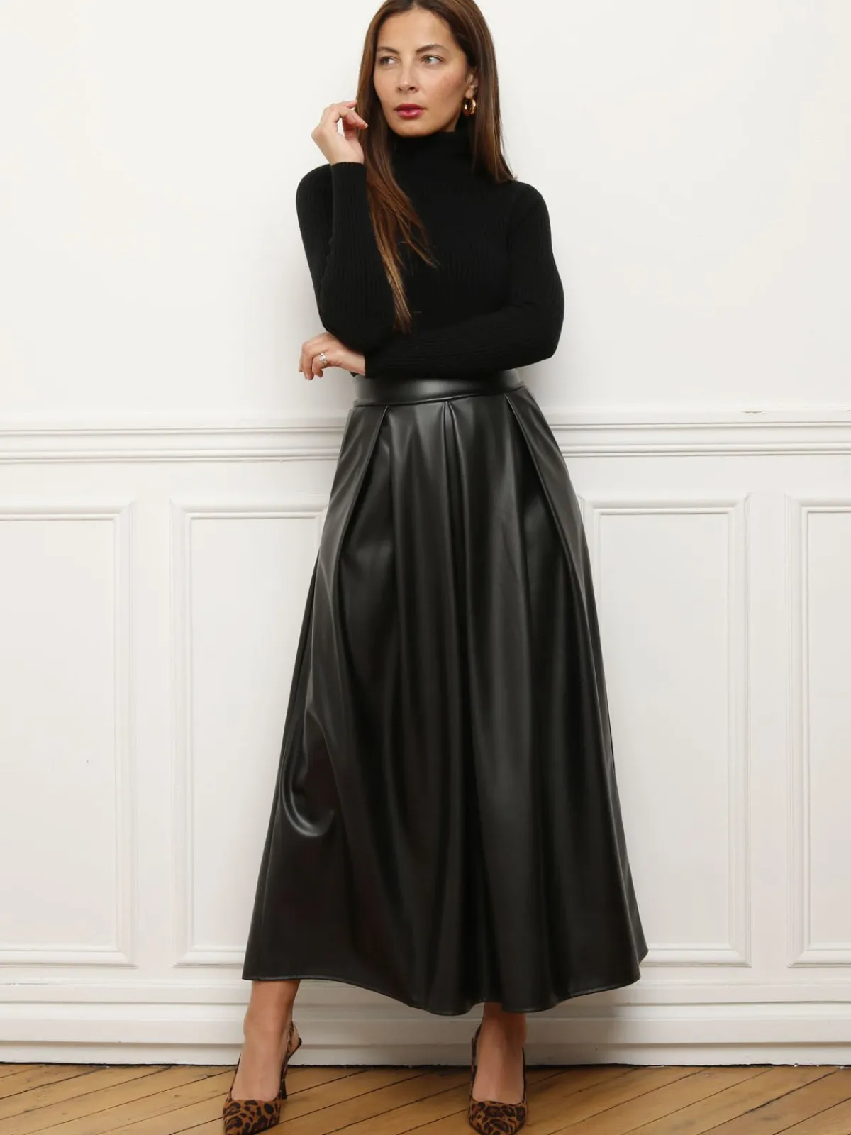 Best La Modeuse Jupe évasée et plissée en simili Noir