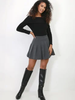 Sale La Modeuse Jupe-short plissée grisfoncé