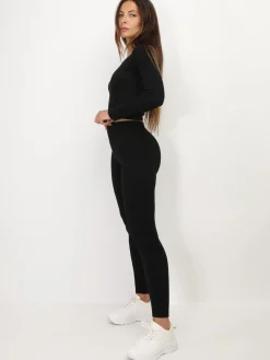 Outlet La Modeuse Legging côtelé basique Noir
