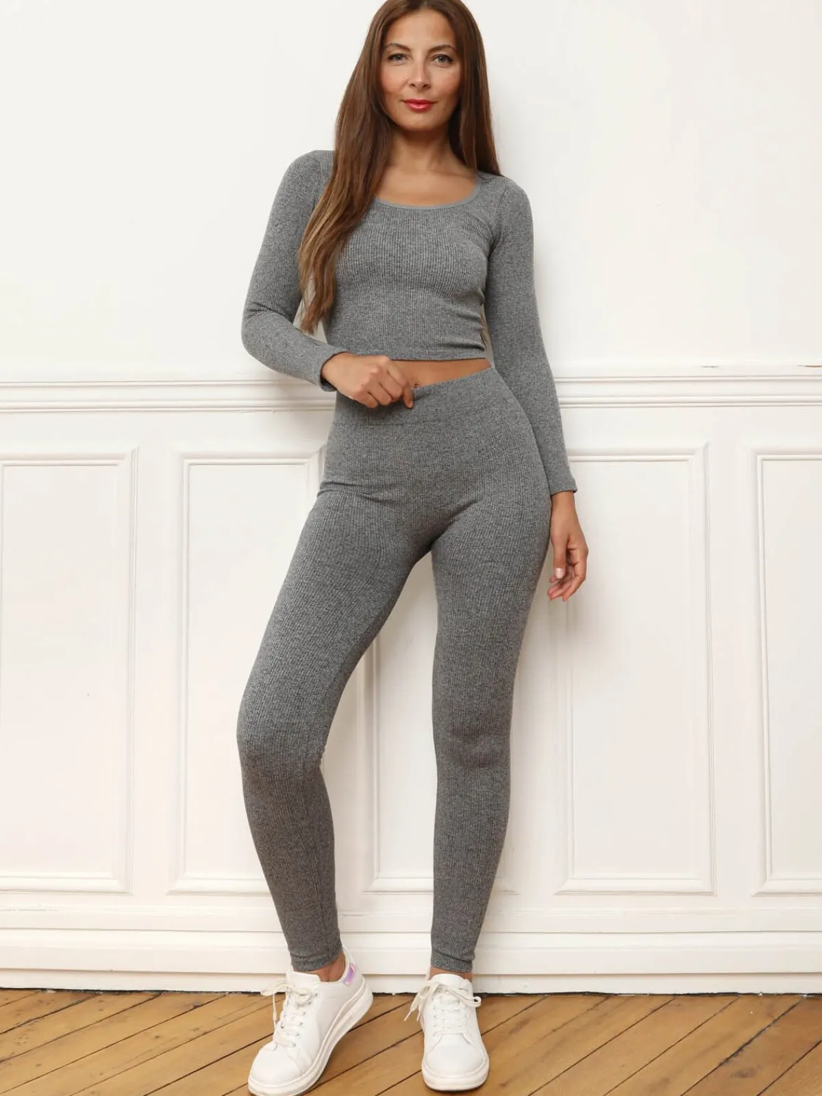 Online La Modeuse Legging côtelé basique Gris