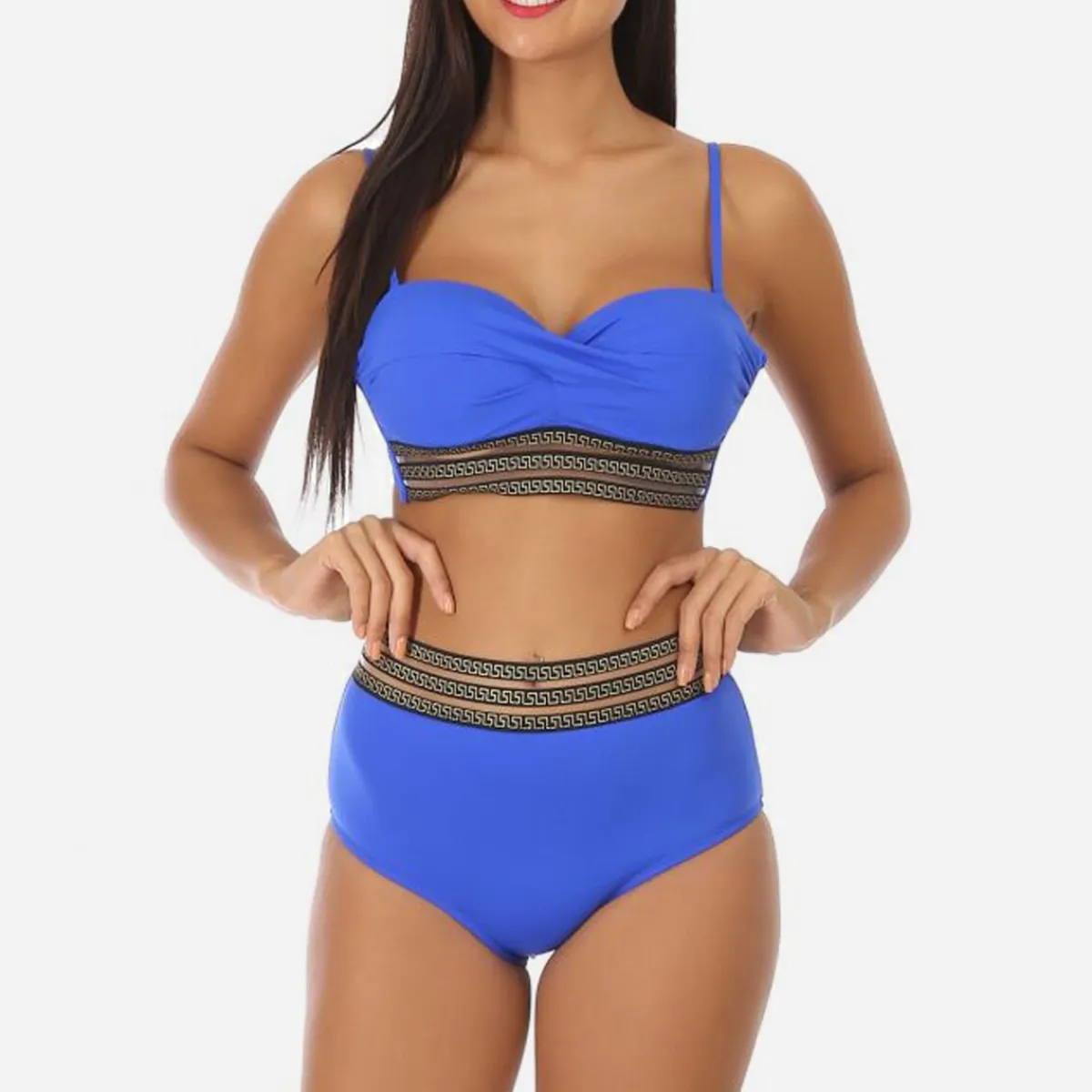 Outlet La Modeuse Maillot de bain 2 pièces à motif Grecque Bleu