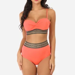Hot La Modeuse Maillot de bain 2 pièces à motif Grecque Corail