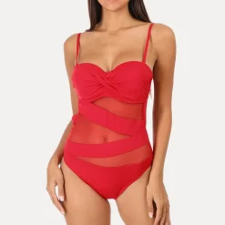 Sale La Modeuse Maillot de bain avec empiècements en tulle Rouge