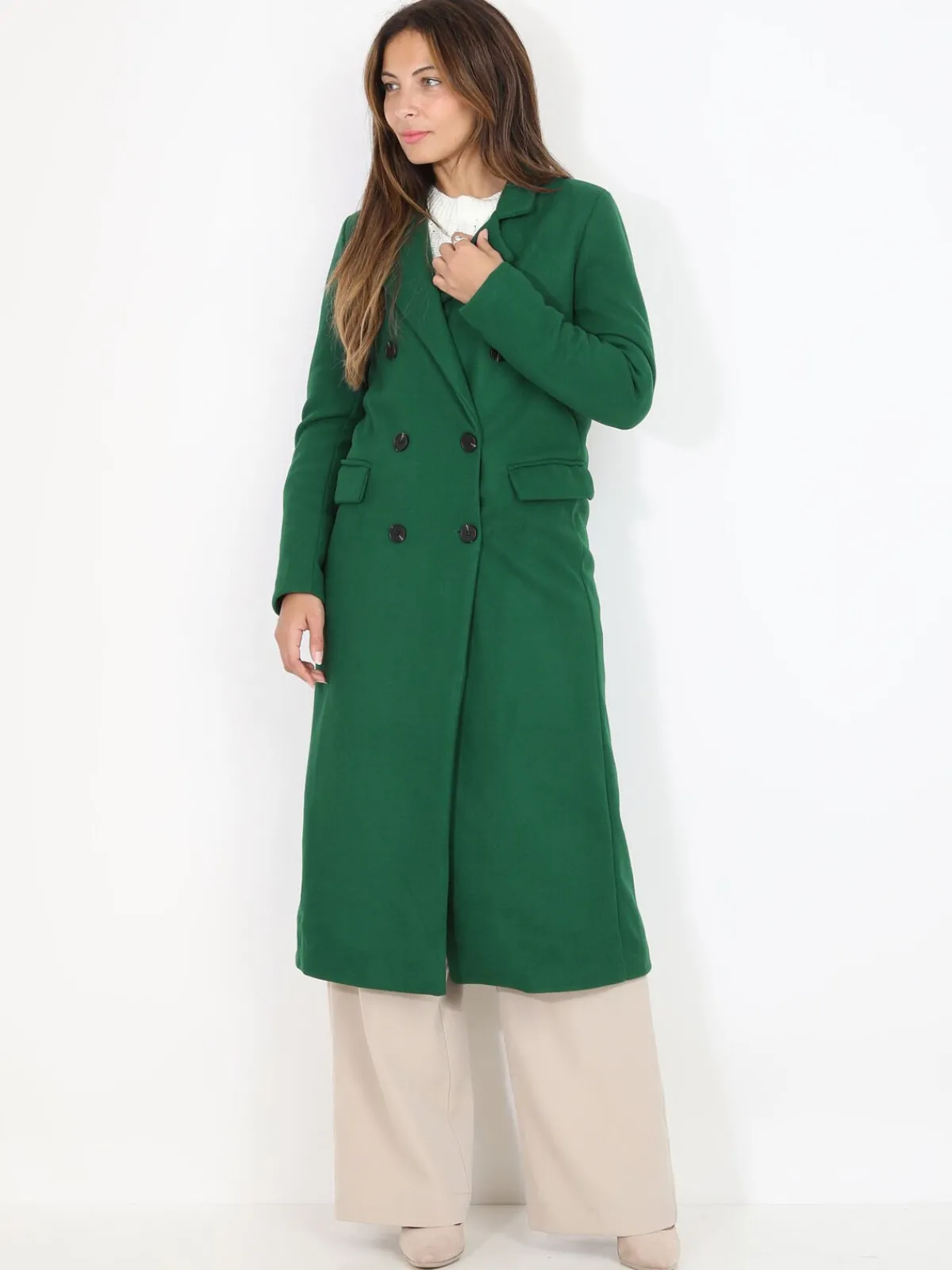 Clearance La Modeuse Manteau long à boutons Vert