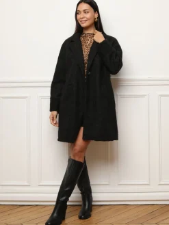 Hot La Modeuse Manteau mi-long duveteux Noir