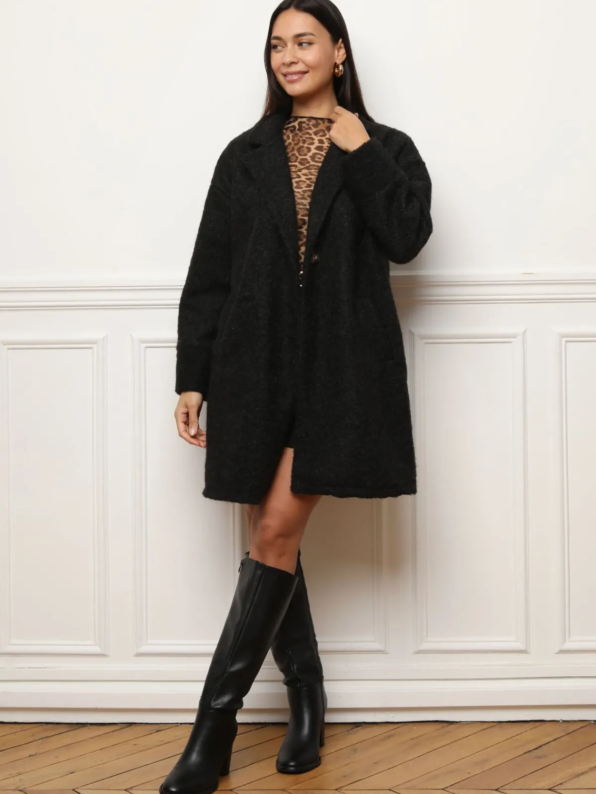 Hot La Modeuse Manteau mi-long duveteux Noir