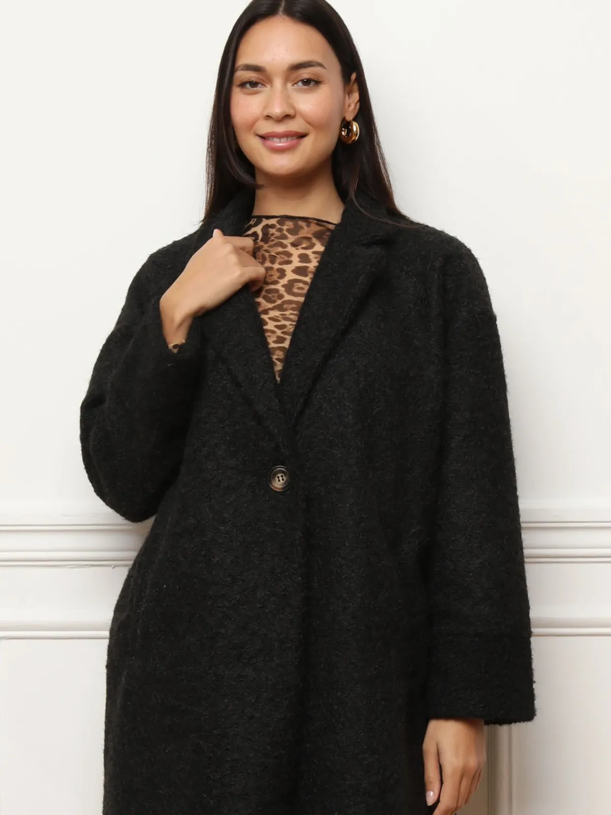 Hot La Modeuse Manteau mi-long duveteux Noir