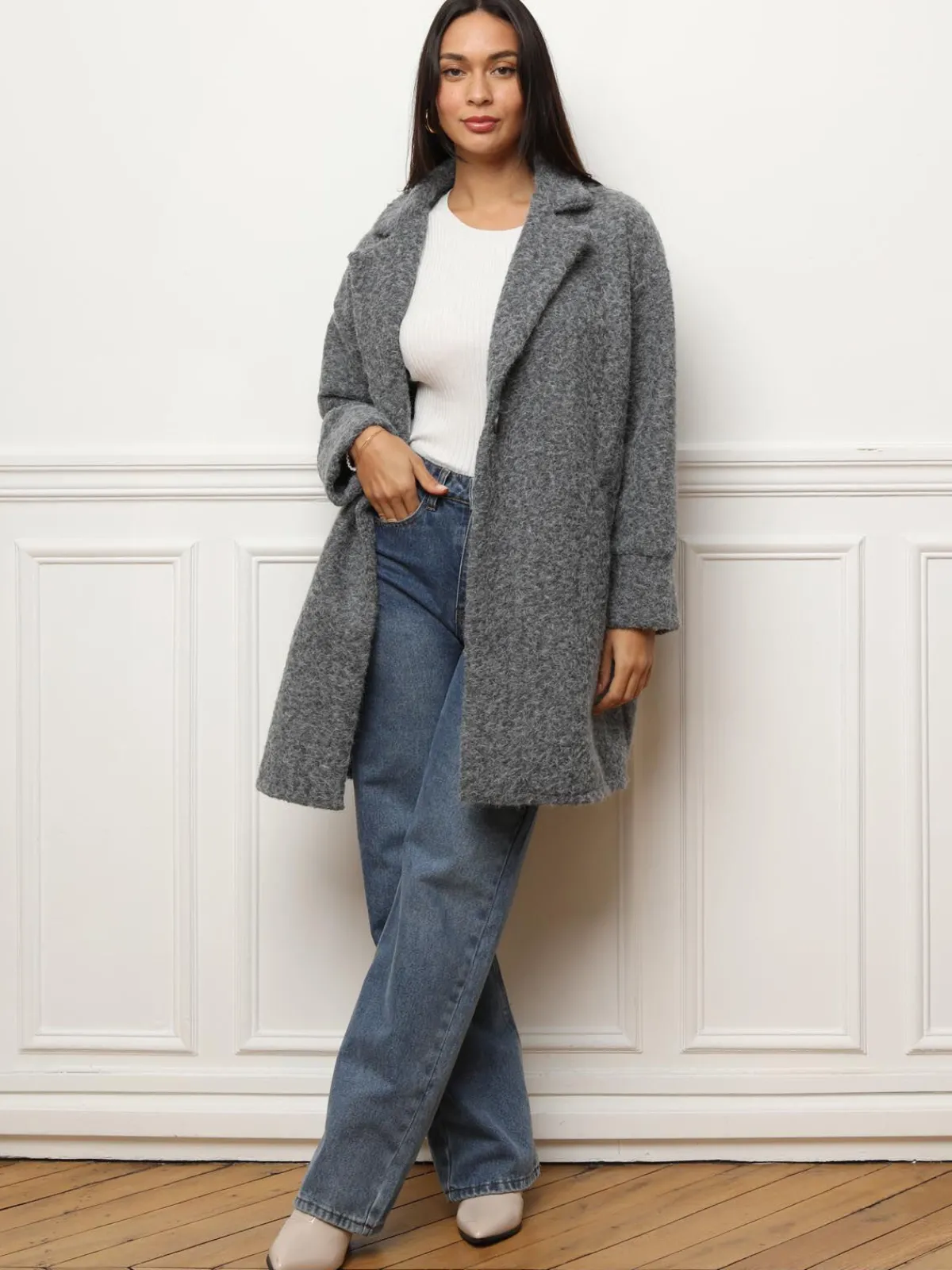 Clearance La Modeuse Manteau mi-long duveteux Gris