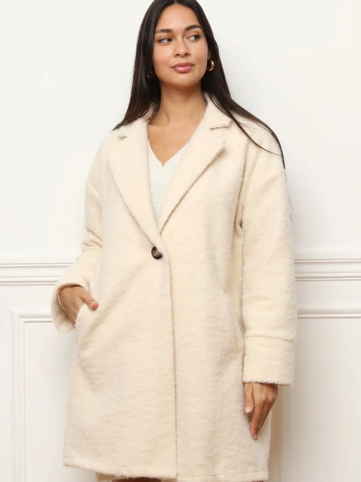 Outlet La Modeuse Manteau mi-long duveteux Beige