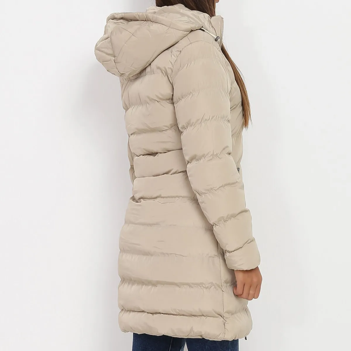 Outlet La Modeuse Manteau mi-long matelassé à capuche Beige