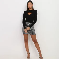 Sale La Modeuse Mini jupe à sequins Argenté