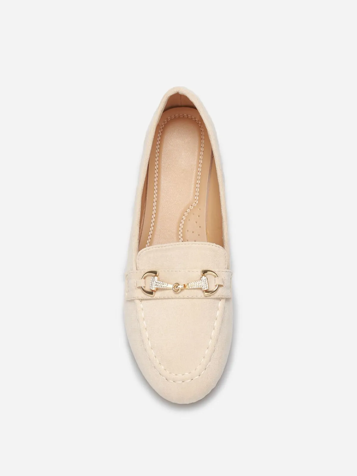 Online La Modeuse Mocassins à boucle en strass grandes tailles Beige