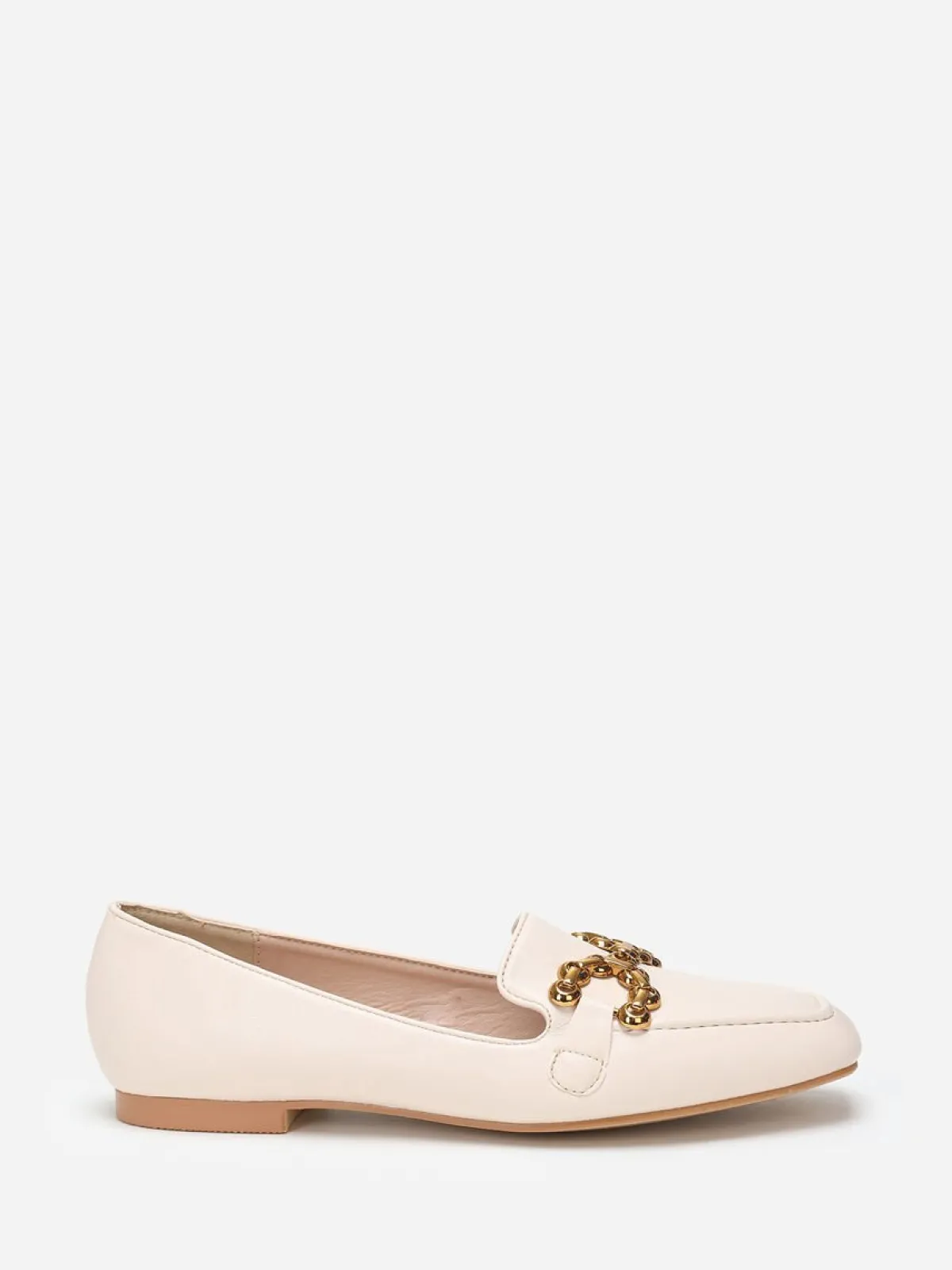 Hot La Modeuse Mocassins à bout carré et bride métallique Beige
