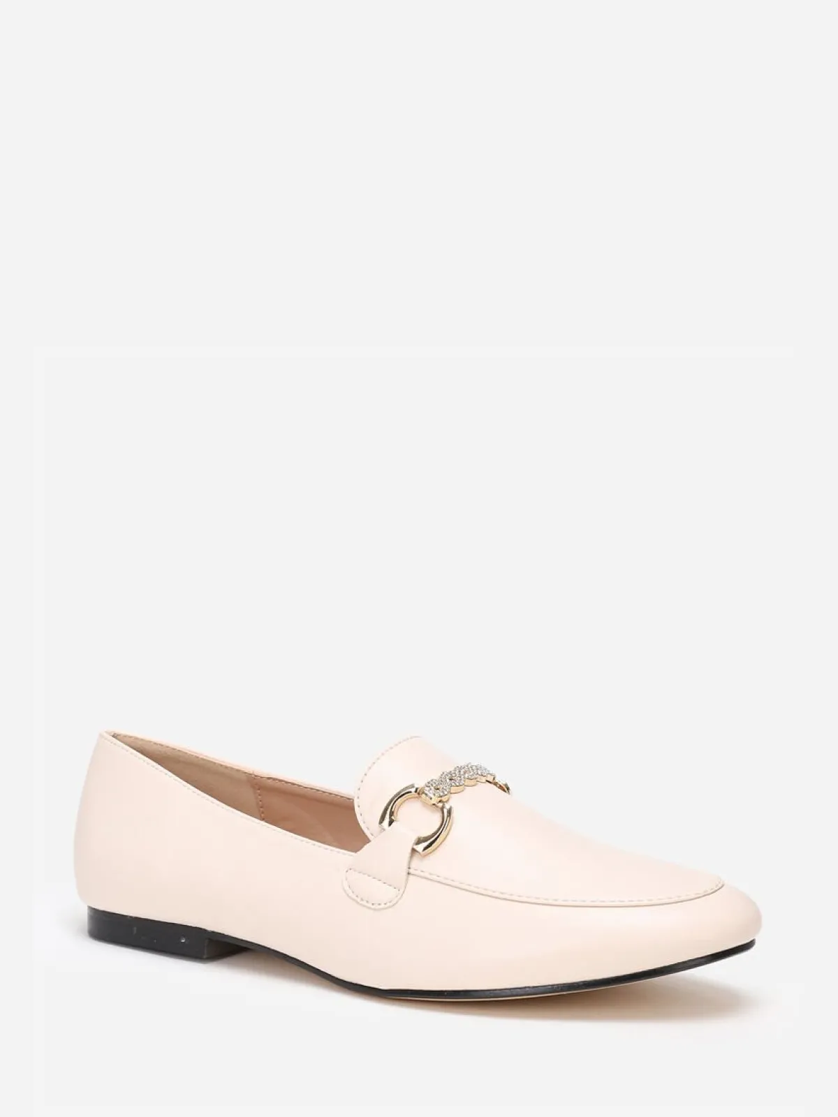 Outlet La Modeuse Mocassins à bride chaîne et strass Beige