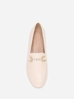 Outlet La Modeuse Mocassins à bride chaîne et strass Beige