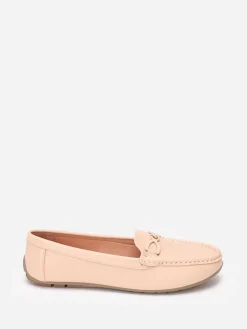 New La Modeuse Mocassins à bride métallique et surpiqûres Beige