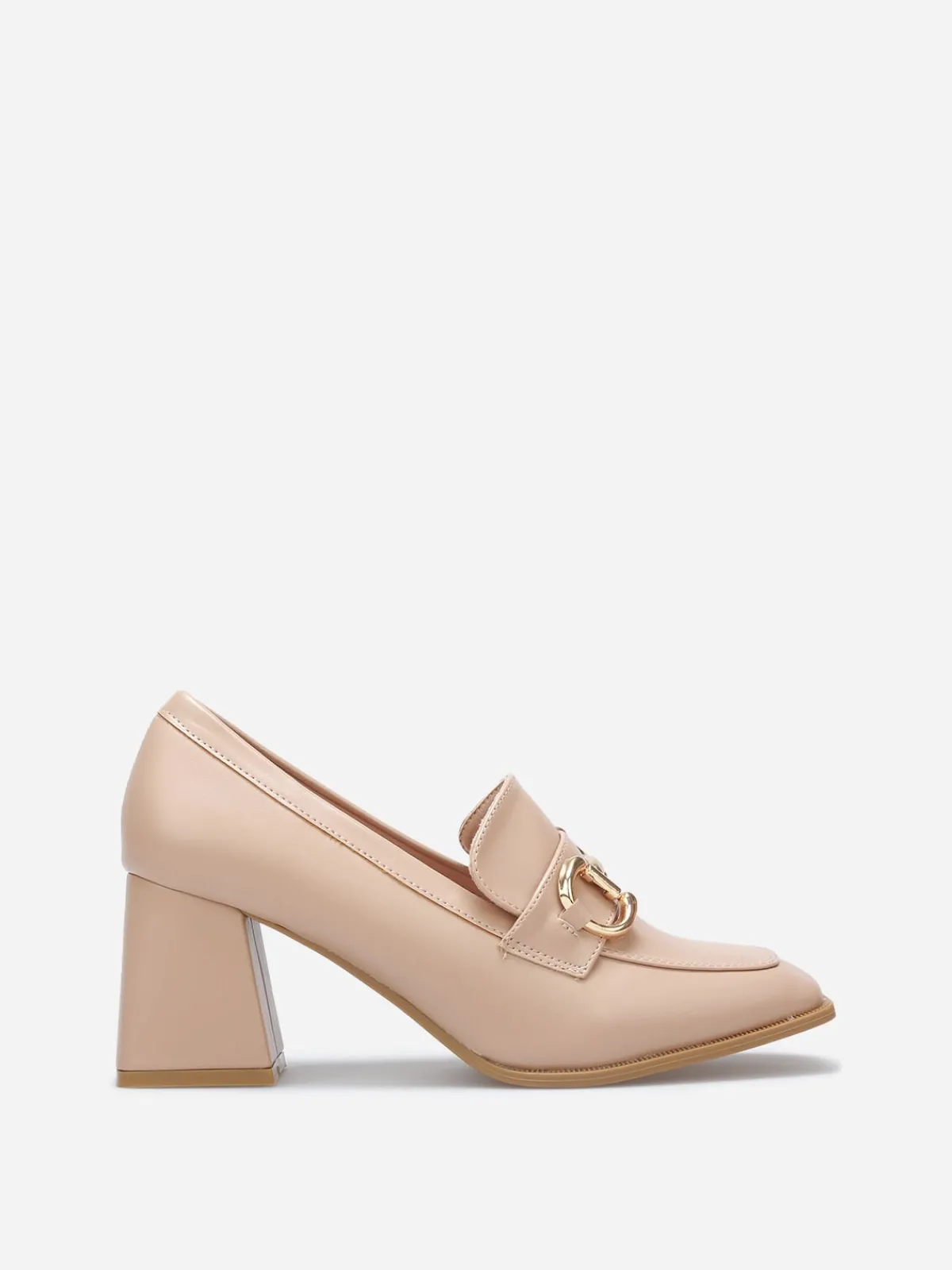 Sale La Modeuse Mocassins à talon avec bout carré et mors doré Taupe