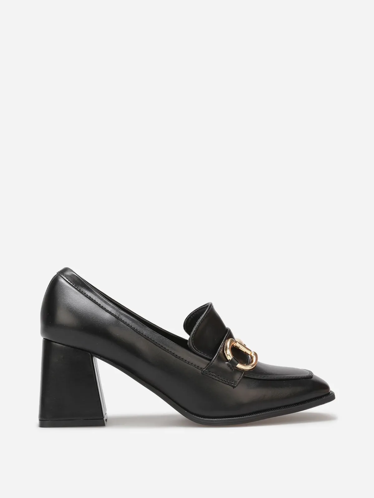 Sale La Modeuse Mocassins à talon avec bout carré et mors doré Noir