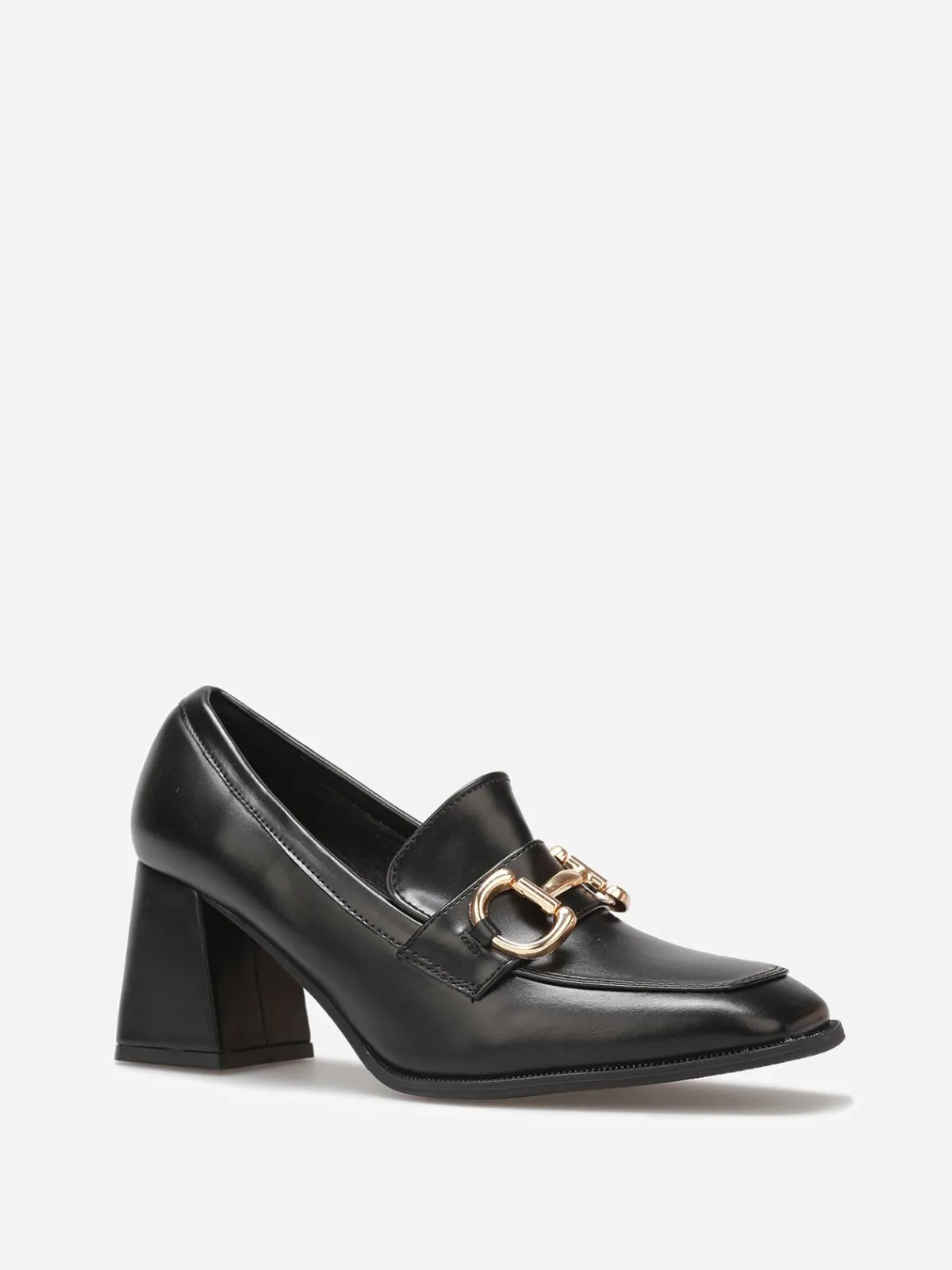 Sale La Modeuse Mocassins à talon avec bout carré et mors doré Noir