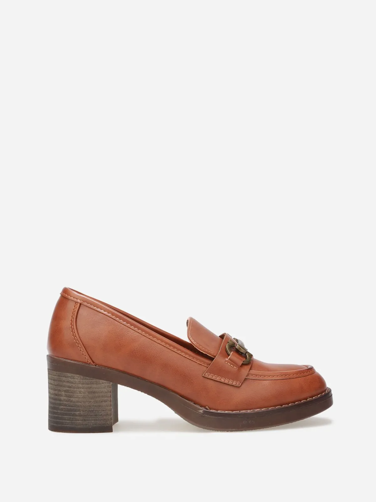 Online La Modeuse Mocassins à talon et mors métallique Camel