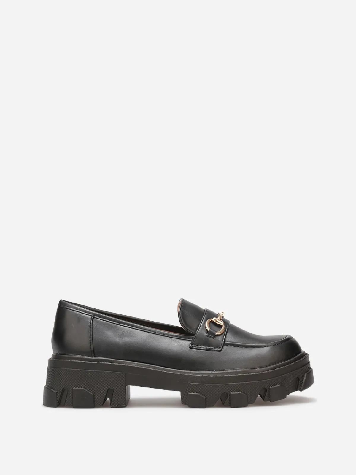Sale La Modeuse Mocassins crantés avec bride dorée Noir
