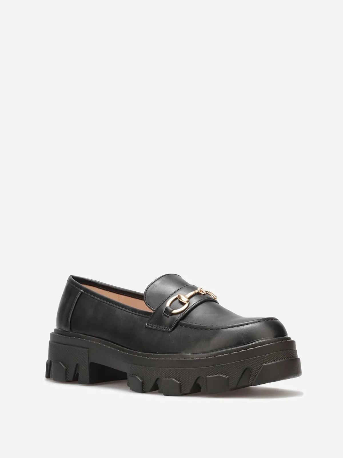 Sale La Modeuse Mocassins crantés avec bride dorée Noir