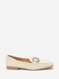 Sale La Modeuse Mocassins en suédine avec boucle à strass Beige