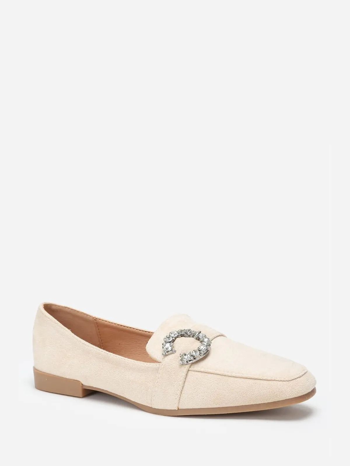 Sale La Modeuse Mocassins en suédine avec boucle à strass Beige