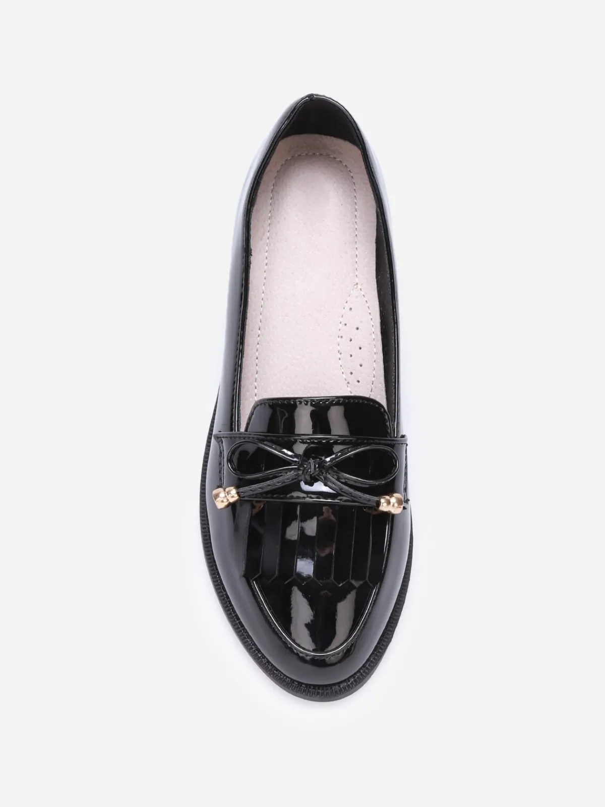 New La Modeuse Mocassins slippers vernis à frange et noeud Noir