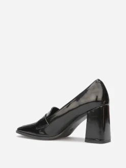 Best La Modeuse Mocassins vernis à talon et surpiqûres Noir