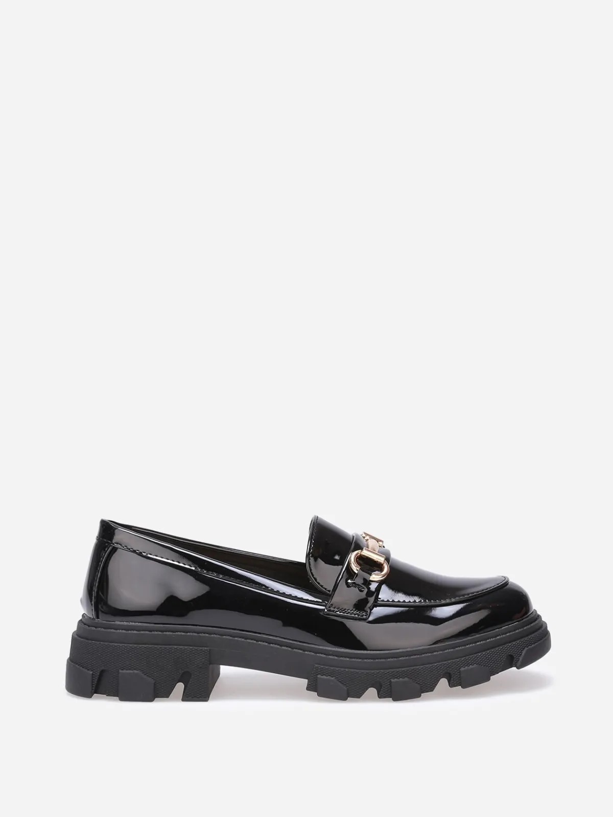 La Modeuse Mocassins vernis crantés à mors doré Noir