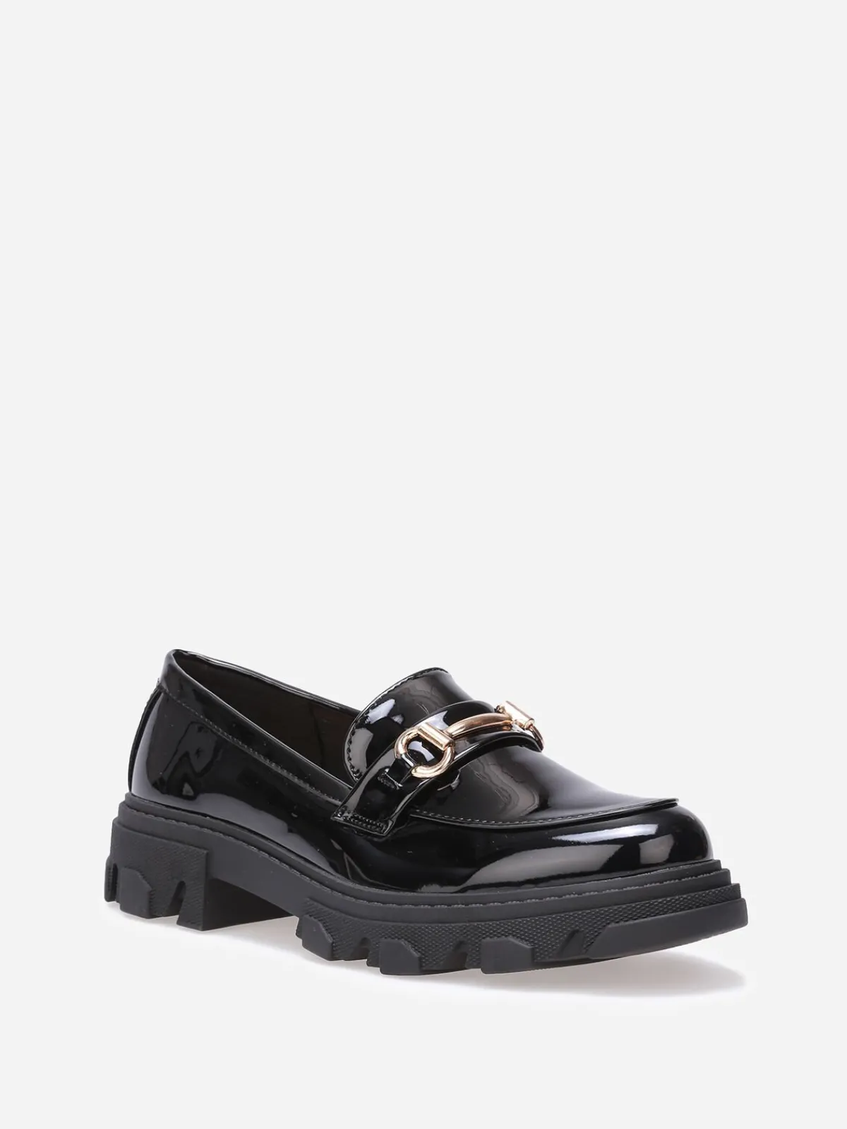 La Modeuse Mocassins vernis crantés à mors doré Noir