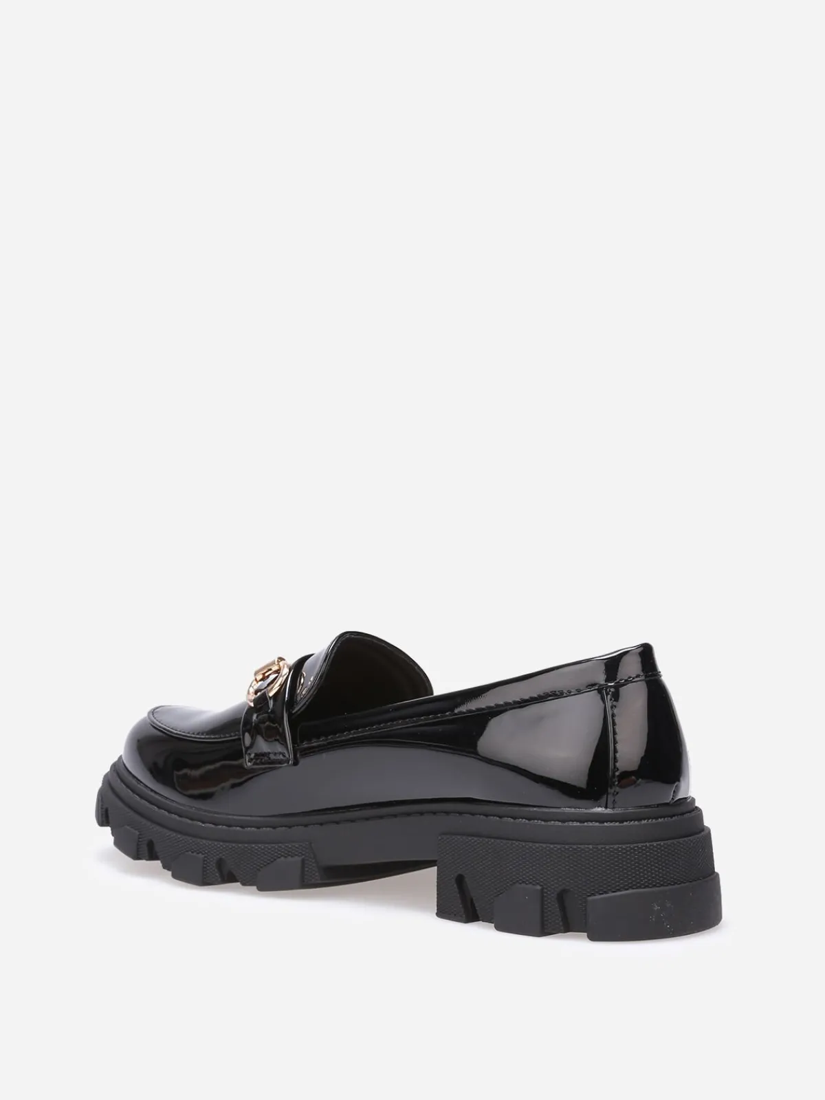La Modeuse Mocassins vernis crantés à mors doré Noir