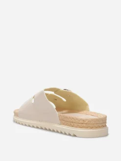 Outlet La Modeuse Mules à boucles et semelle dentelée Beige