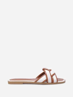 Outlet La Modeuse Mules à brides bi-matières entrecroisées Blanc