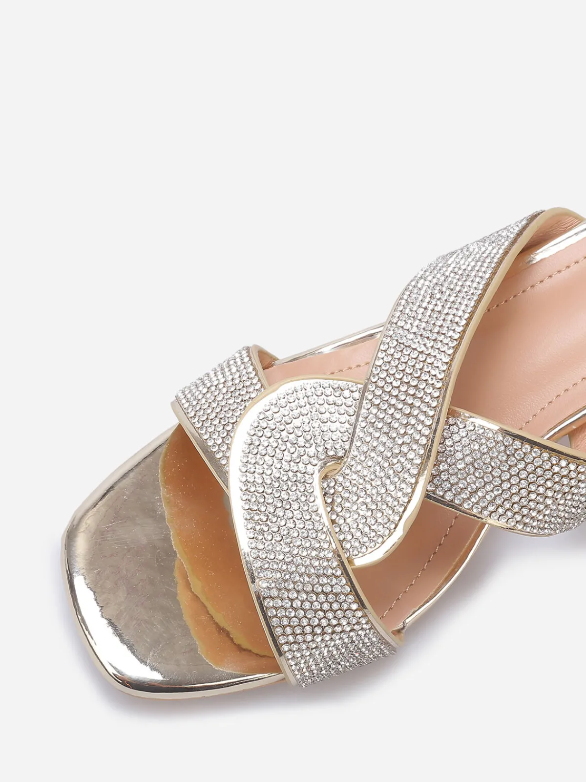 Clearance La Modeuse Mules à brides croisées et strass grandes tailles Doré