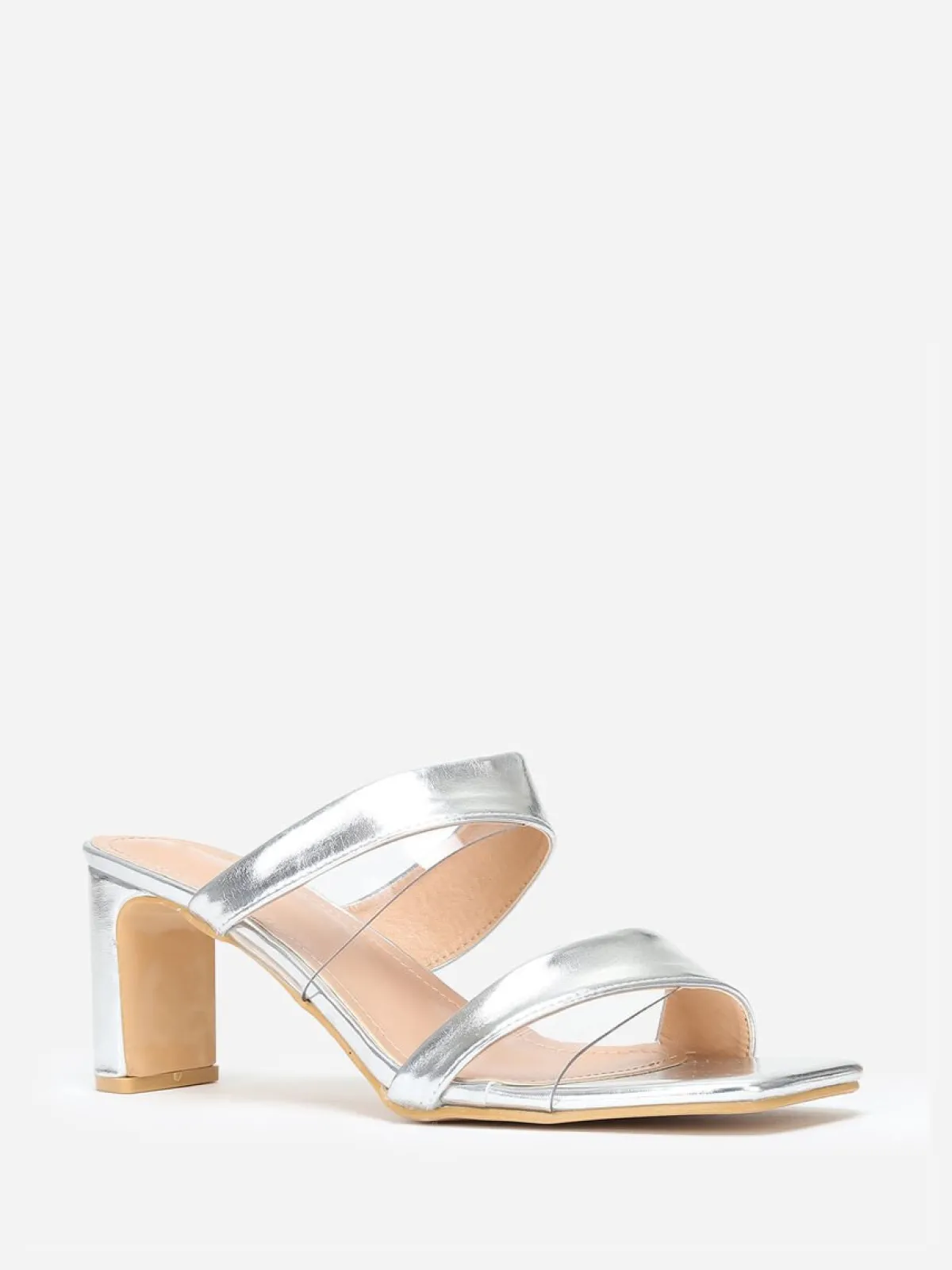 Clearance La Modeuse Mules à brides et transparentes grandes tailles Argenté