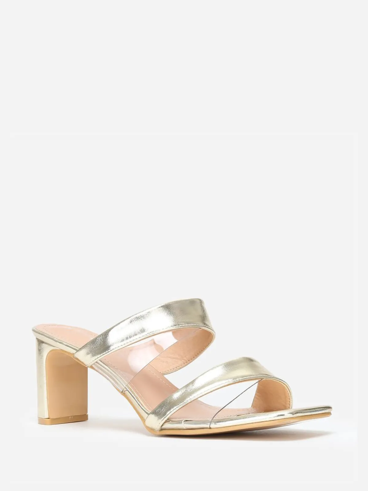 Sale La Modeuse Mules à brides et transparentes grandes tailles Doré