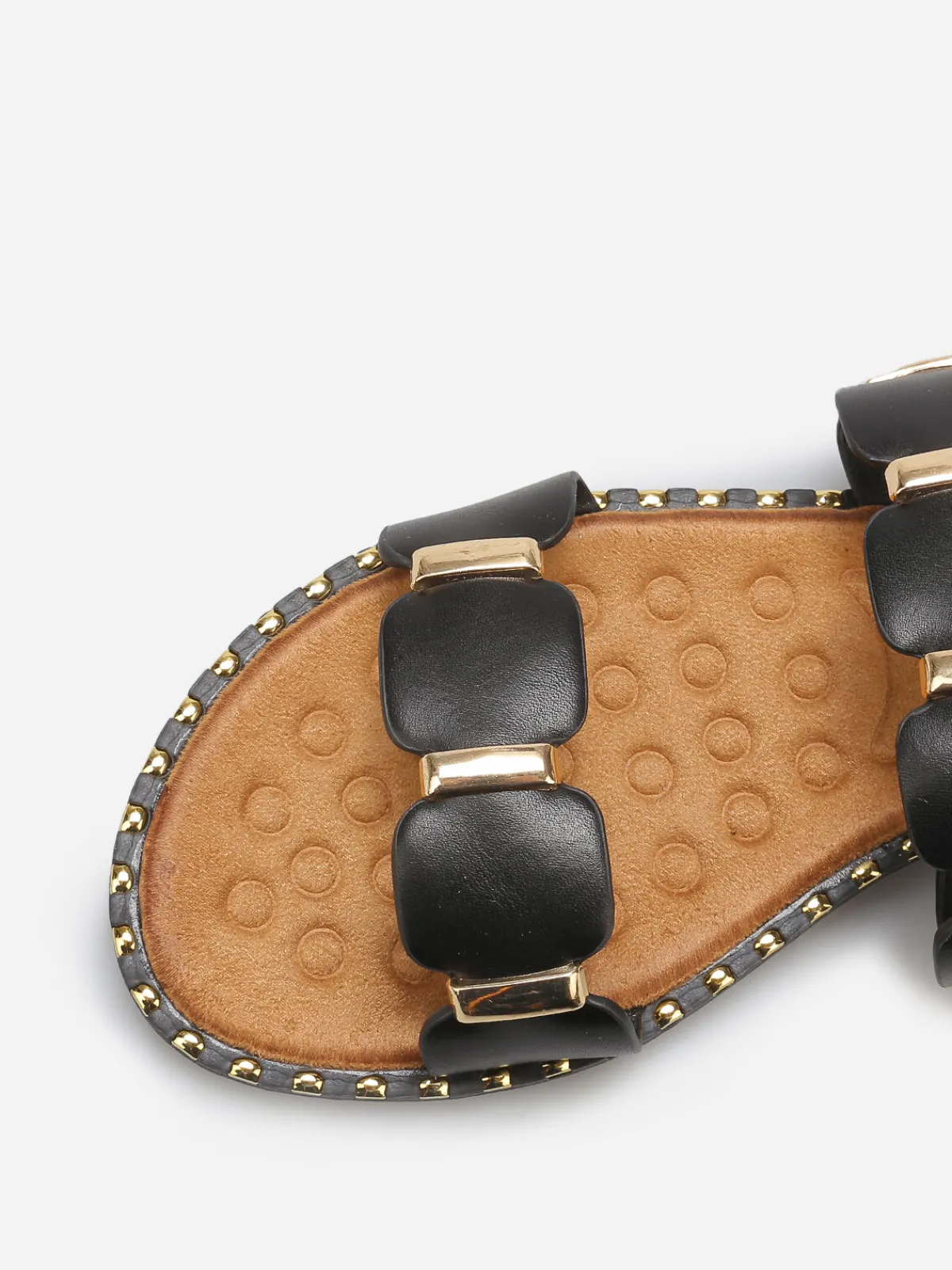 New La Modeuse Mules à brides festonnées et détails dorés Noir