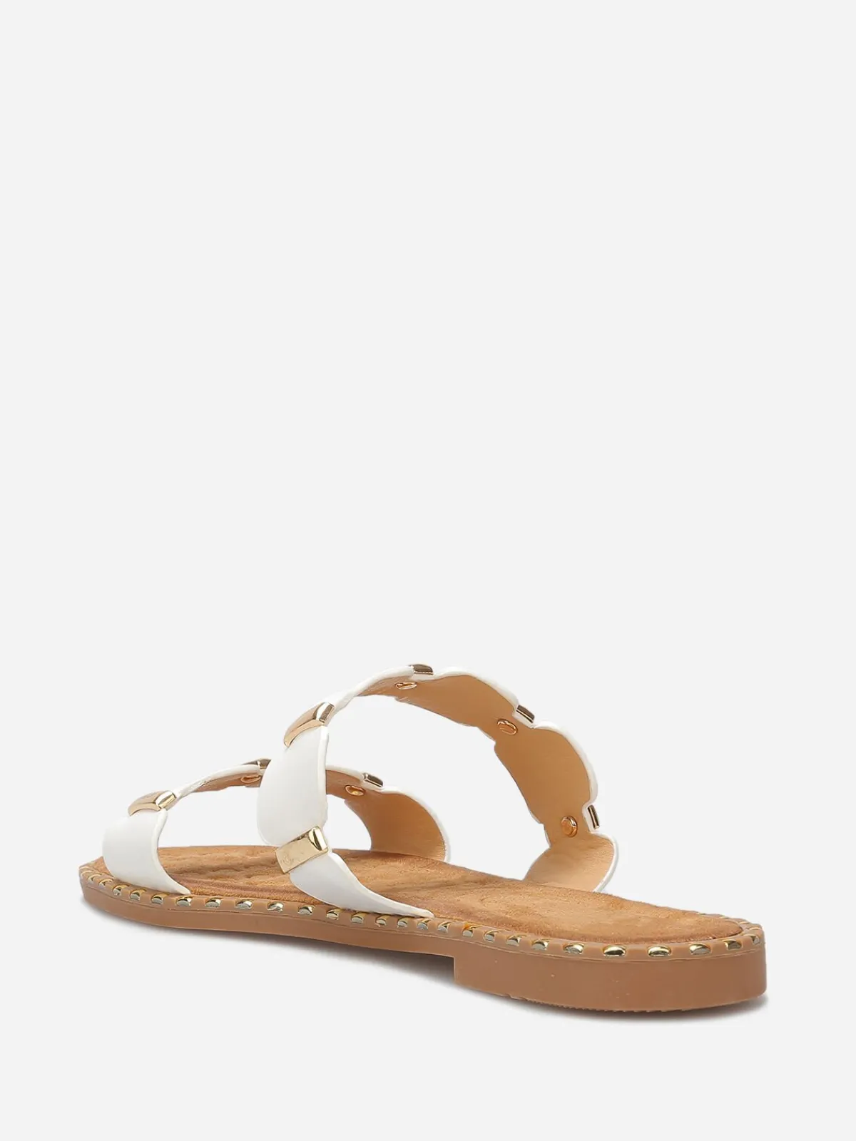 Sale La Modeuse Mules à brides festonnées et détails dorés Blanc
