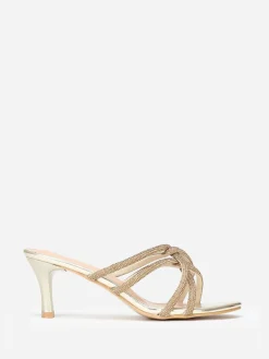 New La Modeuse Mules à brides strass entrelacées grandes tailles Doré