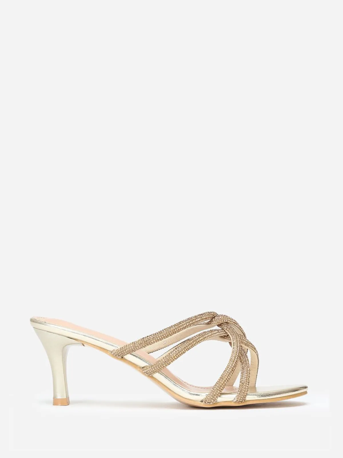 New La Modeuse Mules à brides strass entrelacées grandes tailles Doré