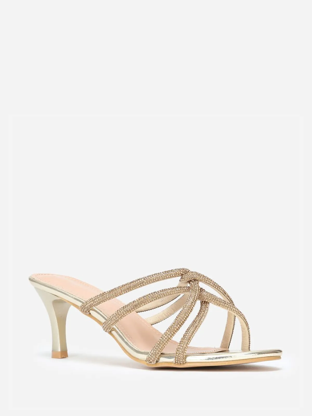 New La Modeuse Mules à brides strass entrelacées grandes tailles Doré