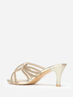 New La Modeuse Mules à brides strass entrelacées grandes tailles Doré