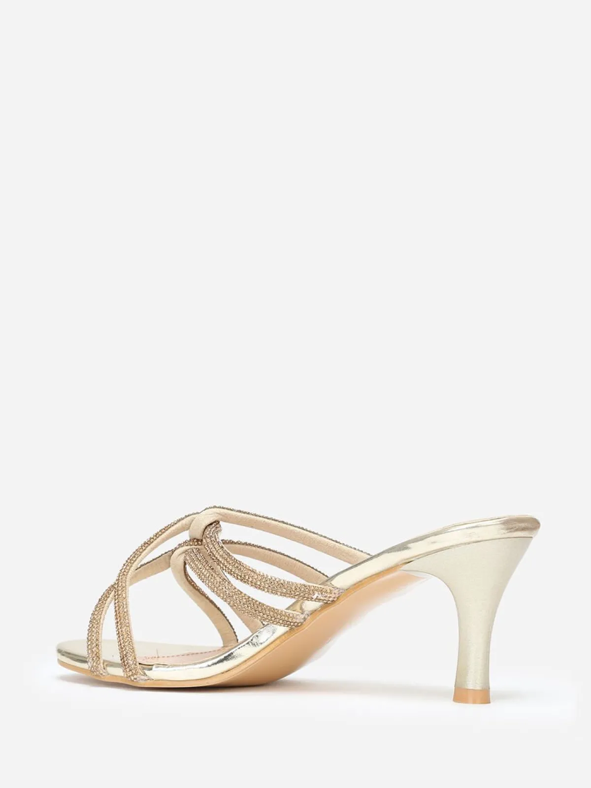 New La Modeuse Mules à brides strass entrelacées grandes tailles Doré