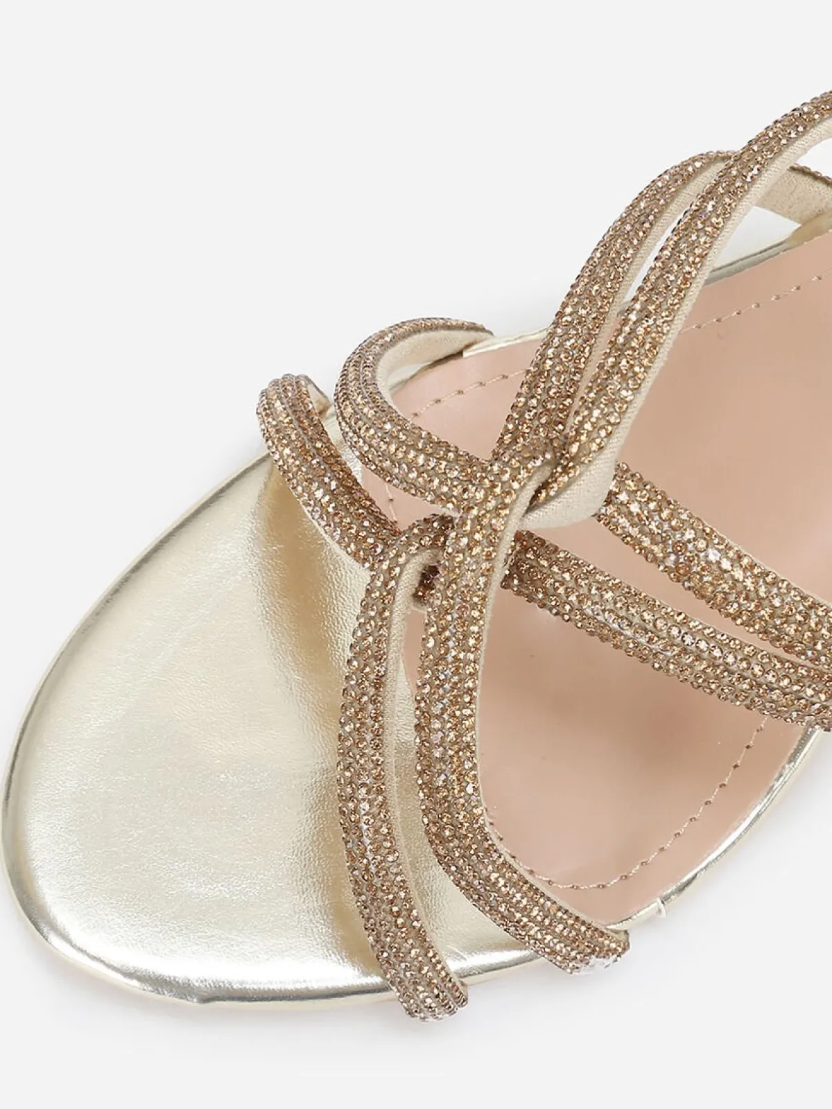 New La Modeuse Mules à brides strass entrelacées grandes tailles Doré